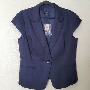 NWT Ann Taylor navy pinstriped cap sleeve blazer jacket